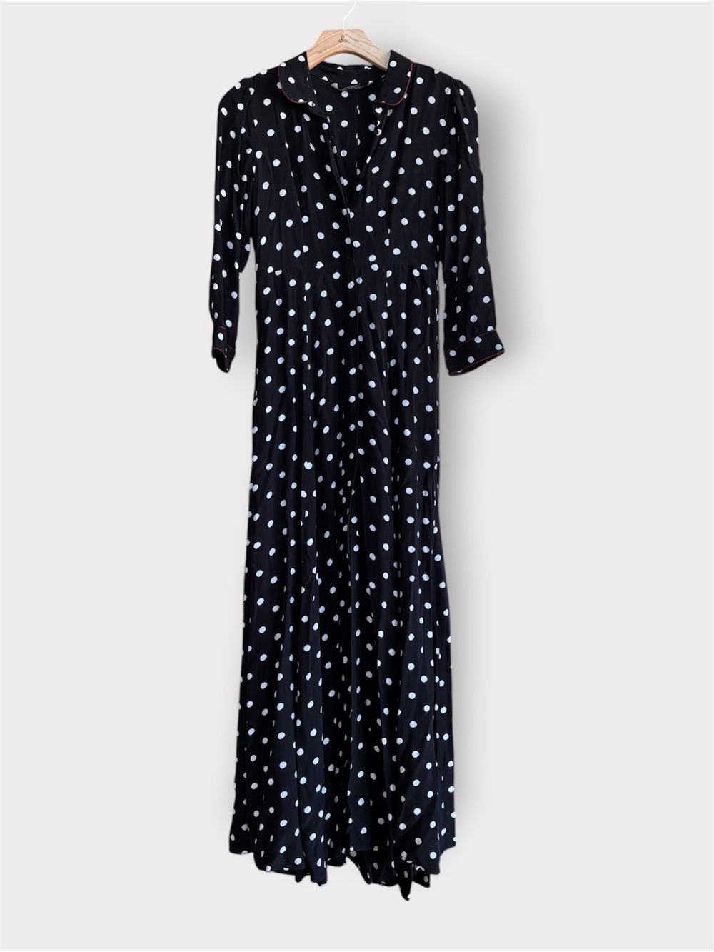 ZARA Woman Premium Collection Polka Dot Maxi Dress Black White Red Trim Size S - Picture 4 of 13